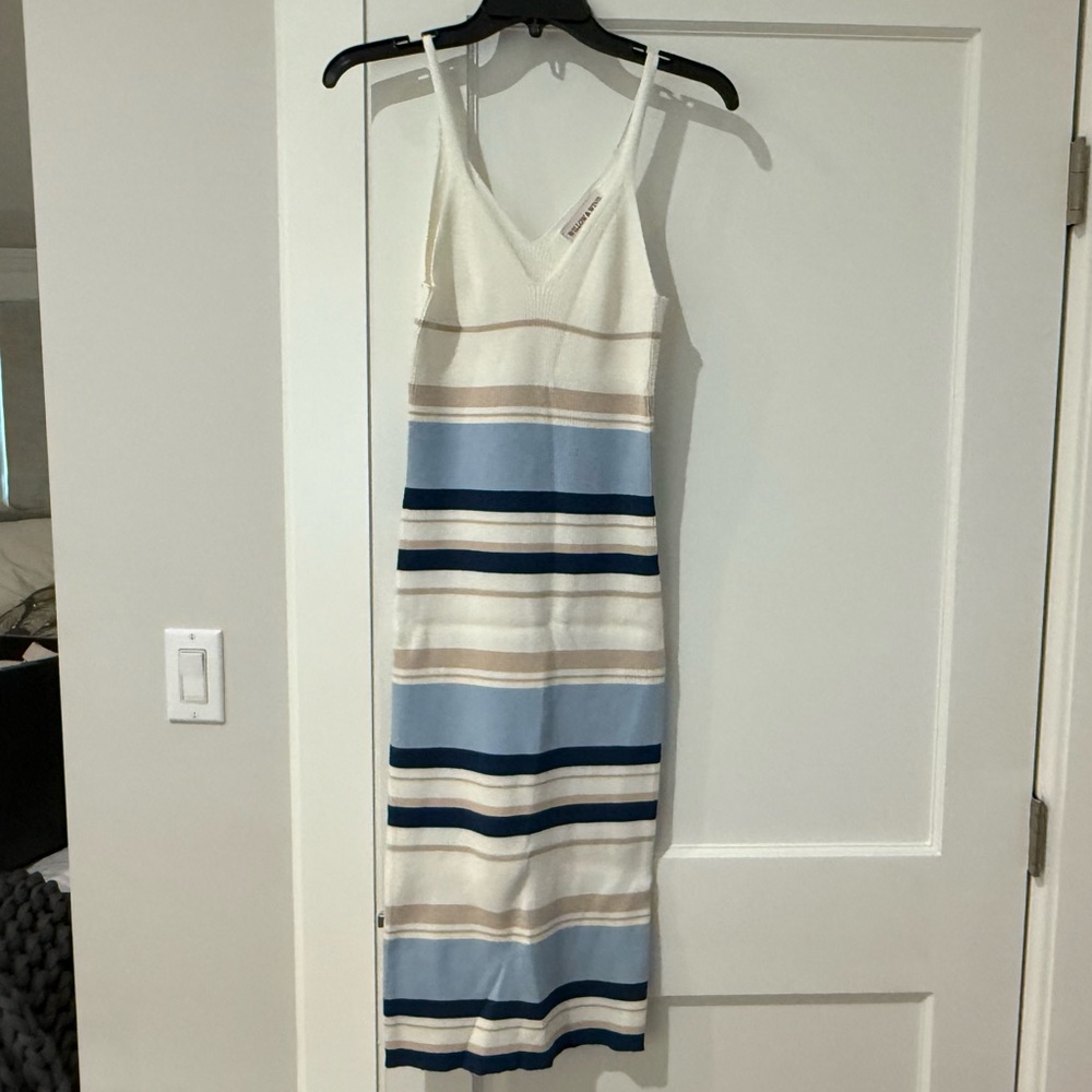 Striped Sleeveless Dress - Blue and Cream